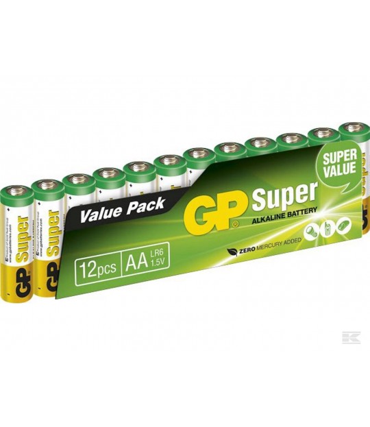 Batteri GP Super Alkaline AA/LR6, 1,5 V, 12-pakk